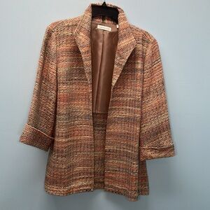 Coldwater Creek Women’s 14 Brown-Tan-Peach Woven 3/4 Sleeve Blazer Jacket